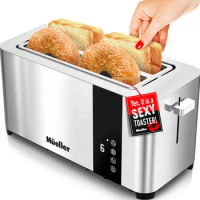 Mueller UltraToast Full Stainless Steel Toaster 4Slice Long Extra-Wide Slots with Removable Tray Cancel/Defrost/Reheat Functions