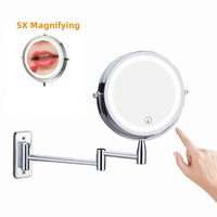 Dinding dipasang lengan lipat memanjangkan cermin bilik mandi dengan cahaya LED 10X pembesaran Double Side Touch Dimming cermin solek