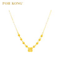 POH KONG 750/18K Yellow Gold Textured Clover With Beads Necklace