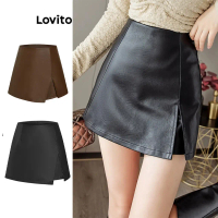 Lovito Casual Shorts Plain Zipper Fake 2 In 1 Shorts for Women L58AD065 (Black) Lovito Casual Shorts