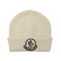 【MONCLER】秋冬新款 品牌LOGO 羊毛毛帽-白色(ONE SIZE)