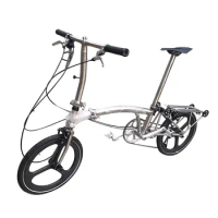 Tri-spoke Carbon Fibre Folding Commuting Bike, 16 "Wheels, C Brake, External 7 Speed, T-Handlebars, Foldable Pedal, Titanium