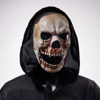 Horror Skull Masks Movable Jaw Mask Bloody Mouth Skeleton PVC Helmet Halloween Carnival Party Costumes Props
