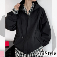 【UniStyle】長袖連帽外套 韓版工裝衝鋒衣夾克 女 UV3393(黑)