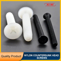 20~500pcs Black or White Nylon Countersunk Head Screw Plastic Phillips Flat Head Bolts M2~M8 length: 4~ 40mm Do For Electronics