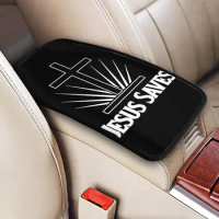 Jesus Saves Christian Bible Design Car Armrest Cover Mat Universal Leather Center Console Cover Pad Car Interior Accessories
