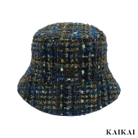 【KAI KAI】羊毛粗花呢漁夫帽 - 深藍(男款/女款 羊毛帽 小香風亮絲帽子 時尚羊毛帽)