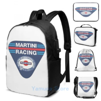 Funny Graphic print Martini Racing International Club USB Charge Backpack men School bags Women bag Travel laptop bag