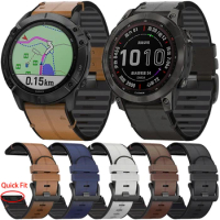 22mm 26mm Smart Watch Strap For Garmin Fenix 7X 7 6X 6Pro 5 5X Plus 3HR Leather+Silicone Watchband Bracelet QuickFit Wristbands
