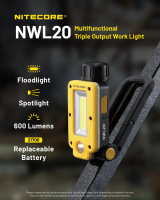 NITECORE NWL20 β Senter LED COB & Spotlight 600 Lumens, Magnetic Mount, USB-C Rechargeable 5000mAh,
