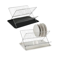 【SUNLY】X型可摺疊雙層碗碟收納架 碗筷收納架 接水盤瀝水架 碗盤架