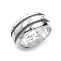 二手品 Tiffany&amp;Co. 雙刻線復古造型925純銀戒指(寬版)