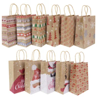 Christmas Candy Cookie Bags Kraft Paper Gift Bags Holiday Gift Packaging New Year 2023 Party Favors Navidad Home Decorations