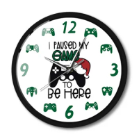 I Paused My Game To Be Here Christmas Gamepad Wall Clock With Metal Frame Video Gamer Humor Joke Silent Watch Game Room Décor