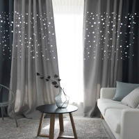 簡約現代鏤空星星全遮光時尚加厚棉麻客廳臥室可定制成品窗簾布料