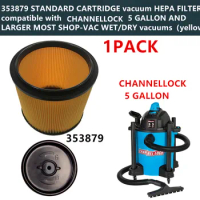 1 PACK 353879 STANDARD CARTRIDGE vacuum HEPA FILTER compatible with CHANNELLOCK 5 GAL AND LARGER MOST SHOP-VAC WET/DRY vacuums