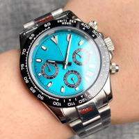 Ice Blue Chronograph Quartz Watch Men Moon VK63 Nologo Steel Wristwatch Multifunctional Waterproof Clock Reloj Hombre Sapphire