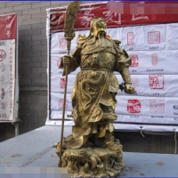 28" Chinese Brass Copper martial Dragon Guan Gong warrior Buddha Statue