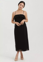 Cloth Inc Waterfall Chiffon Midi Dress in Black