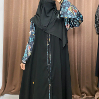 ABAYA SYAKILA-gamis jetblack mix poliester by asy syakira fashion temboro