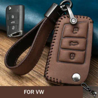 Top Layer Genuine Leather Car Key Fob Cover Case Holder Bag Holder With Keychain For VW Golf MK7 Polo Tiguan