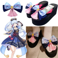 New 2024 Game Genshin Impact Kamisato Ayaka Cosplay Shoes Halloween Party Bow Accessories Prop
