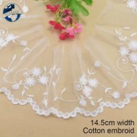 14.5cm Wide Wave White Cotton Embroidery Lace Ribbon Fabric Guipure Diy Trims Sofa Cover Evening Dress Sewing Accessories#4118