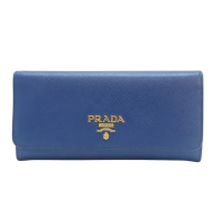 【二手名牌BRAND OFF】PRADA 普拉達 藍色 牛皮 扣式長夾