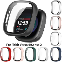 Glass+Case for Fitbit Versa Sense 2 Watch Protective Bumper Hard PC Shell HD Screen Protector for Fitbit Versa 4 Watch Cover