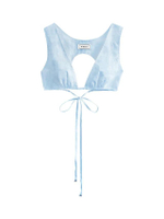 (RS24)เสื้อครอป ผ้าปักkloset ผูกหลัง สำหรับผู้หญิง สีฟ้า