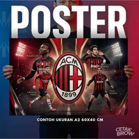 Poster AC Milan Klub Bola Eropa Italia Serie A Rossoneri Merchandise Original Bahan Kain Tebal Gamba