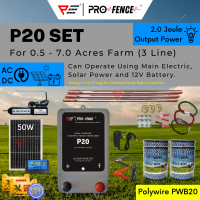 PRO FENCE P20 Energizer PWB20 Set for 0.5 - 7.0 Acres (AC/DC) Polywire Solar Panel Electric Fence Pa