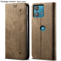 Jeans Cloth Denim Pattern Flip Phone Case For Motorola Edge 40 Neo / Edge 40 Frosted Matte Wallet Book Coque Case