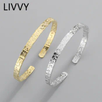 Silver Color Minimalist Irregular Surface Bangle Bracelet for Women Men Bangle Simple Fashion Temperament Jewelry Adjustable