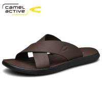 Camel Active 2021 New Summer Lightweight Slippers Men Genuine Leather Casual Beach Sandals Quality Non-slip Home Slippers
