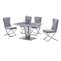 Marble Dining Table Combination Stainless Steel Silver Legs Modern Design Elegant Dining Table