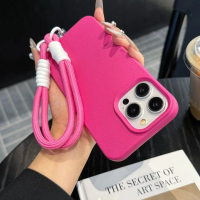 เคสโทรศัพท์สายคล้องคอหนัง PU อย่างเป็นทางการสำหรับ iPhone 14, 13, 12, 15, 11, Pro Max, X, XR, XS Max