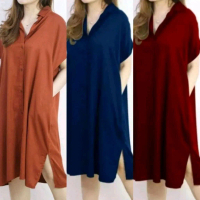DRESS ANDIN KOREAN STYLE FULL KANCING - Dress Korea Daster Rayon Busui Daster Bali Jumbo