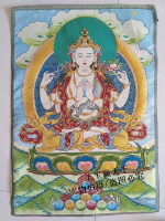 宗教佛像 刺繡版畫 西藏唐卡刺繡畫 織錦布畫絲織畫 四臂觀音像