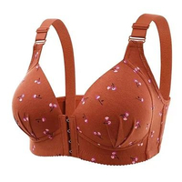 BH131 Bra Big Size Busa Tipis Tanpa Kawat Kaitan Depan Motif Bunga 36/80BC COKLAT
