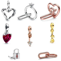Original Marry Me Nailed Heart Link Romance Rose Broken Heart Mini Charm Fit Pan 925 Sterling Silver Bracelet Jewelry
