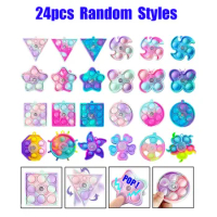 24 Pack Fidget Spinner Keychain Toys Set Push Bubble Sensory Stress Relief Fidgets Spinners Party Favors Gift