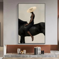 現代簡約玄關馬背動物美女人物裝飾畫客廳民宿背景墻藝術豎版掛畫