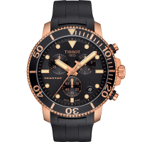 TISSOT 天梭 官方授權 Seastar 1000 海洋之星300米計時手錶 送禮推薦-黑x玫塊金框 T1204173705100
