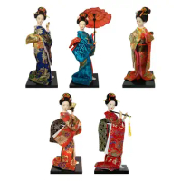 Asian Statue 9 inch Ornament Collectible Figurine Japanese Kimono Geisha Doll for Entrance Bookshelf Bedroom Table Cabinet