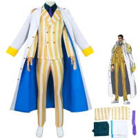 Anime Borsalino Cosplay Kizaru Costume Admiral Uniform Yellow Stripe Suit Man Carnival Halloween Car