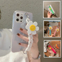 Korean Fashion DIY Cute Flower Chain Bracket Case For Moto E6S G9 Play G8 Power Lite G 5G Plus G Stylus 2023 One Macro Fusion