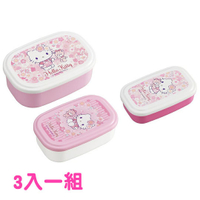 小禮堂 Hello Kitty 日製方形保鮮盒組《3入.粉.櫻花》便當盒.食物盒.餐盒 4970825-122668