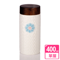 【乾唐軒活瓷】生命之花單層陶瓷隨身杯 400ml(牙白藍彩)