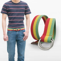 【CH-BELT 銓丞皮帶】彩虹色彩造型純棉棉織帶腰帶皮帶(紅黃綠)